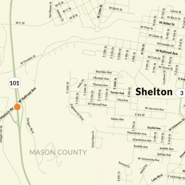 Map of US 101 Shelton-Matlock Road interchange near Shelton. 