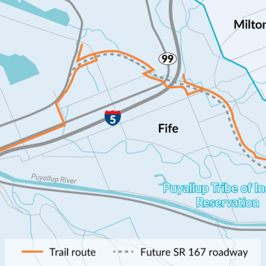 Map showing final alignment of Tacoma to Puyallup Regional Trail