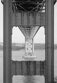 View under deck, showing 1940 part of 1950 bridge WSDOT