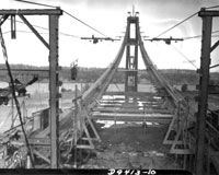 View of cable spinning underway from west end, January 1940 TPL 6191