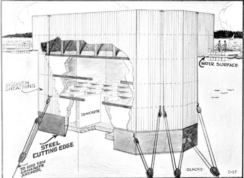 Caisson cross-section drawing, 1939 WSDOT