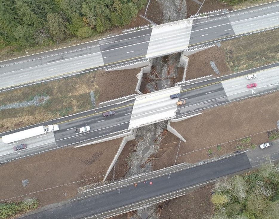 Two 44-foot span bridges were constructed under I-5 image