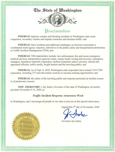 Proclamation document from Gov. Jay Inslee