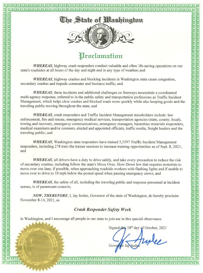 Proclamation document from Gov. Jay Inslee