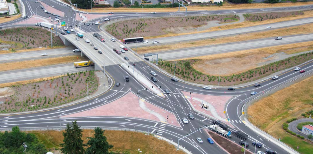The diverging diamond at SR 510 and Interstate 5 in Lacey