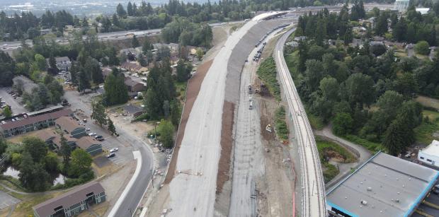 Looking in a southeast direction, this photo shows most of the first miles of the future SR 509 expressway in SeaTac, WA.