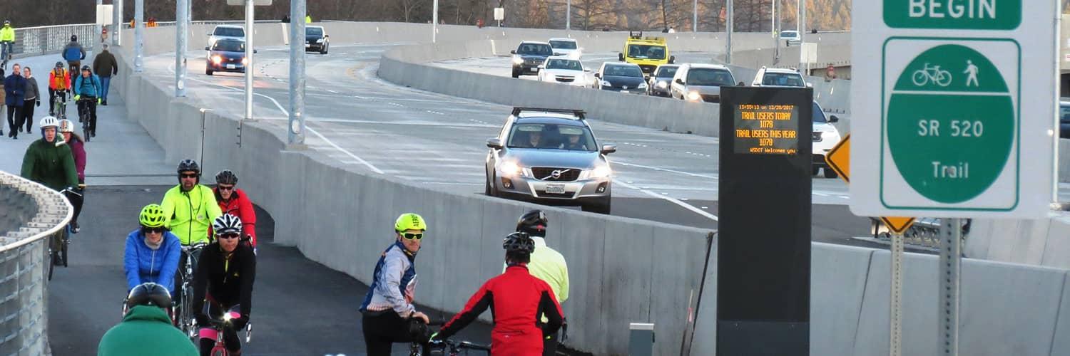 Bicyclists on the SR 520 trail