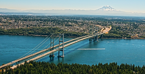 Tacoma Narrows Bridge and Mt Rainier