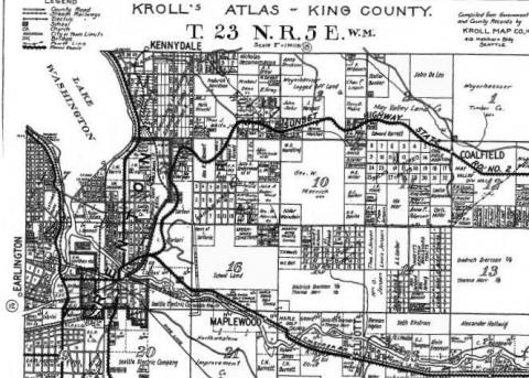 1930 Kroll map showing portion of the Sunset Highway between Renton and Coalfield.