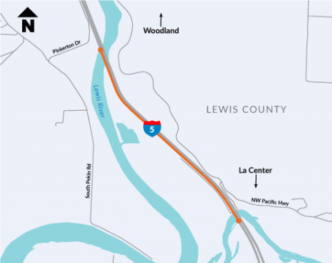 Interstate 5 - Southbound- East Fork Lewis River to North Fork Lewis River - Concrete Pavement Rehab - Project map