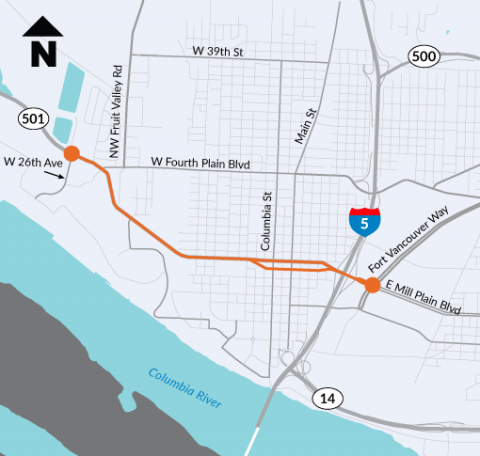 State Route 501 - I-5 to Port of Vancouver - Intersection and Profile Improvements - project map