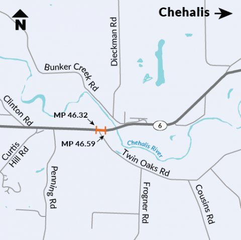 State Route 6 - Two Tributaries to Chehalis River Fish Passage - Project Location Map