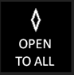 Square ATDM display showing white diamond HOV symbol and the text “open to all”.