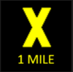 Square ATDM display showing a yellow X symbol and the text “1 mile”.