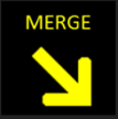 Square ATDM display showing a yellow arrow symbol pointing down and to the right and the text "merge".
