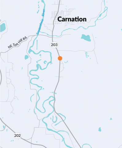 This map shows the location of a culvert that carries an unnamed tributary to the Snoqualmie River south of Carnation.
