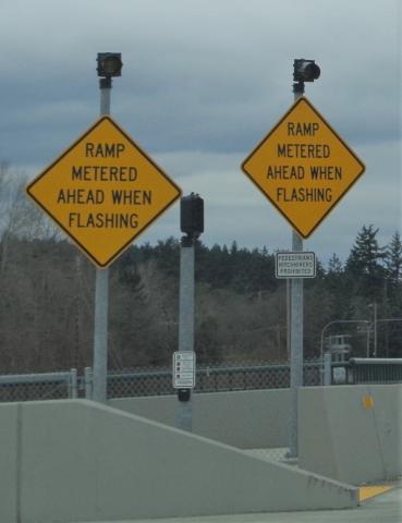 Image of two Ramp Metered Ahead When Flashing signs with beacons off.
