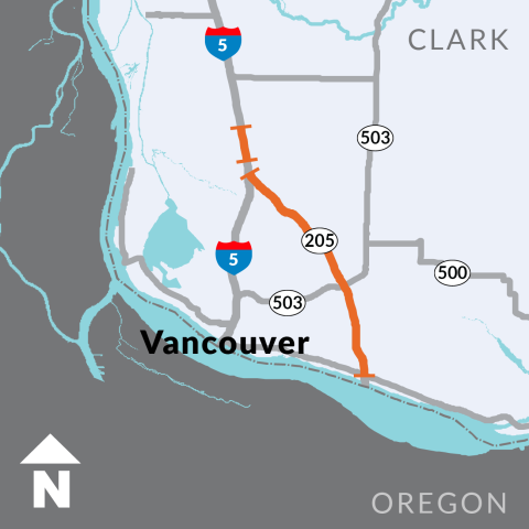 I-5 and I-205 Concrete Panel Replacement project location in Clark County
