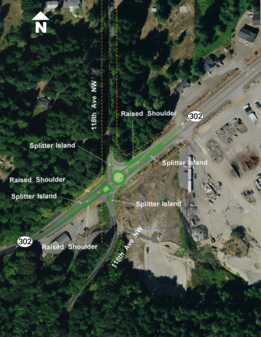 Conceptual drawing of roundabout at SR 302 and 118th Avenue with description
