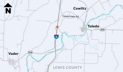 State Route 506 / Toledo-Vader Road spans over Interstate 5 in Lewis County 