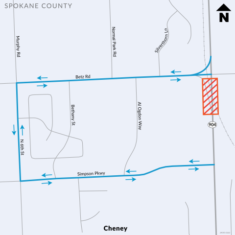 A detour map for Phase 1 of the SR 904 Betz Road Crossing project. 