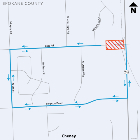 A detour map for the SR 904 Betz Road Crossing project. 