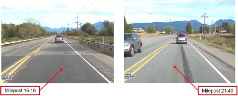 A photo showing and example of where we will add rumble strips and no-passing zones on US 2.