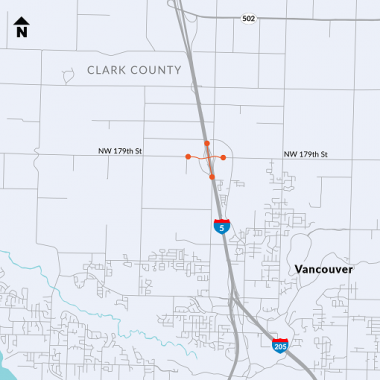 Map of I-5 corridor at 179th Street  which shows the project location