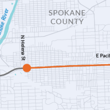 Map of the project limits for the I-90 Liberty Park Pl to Sprague paving project.