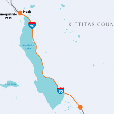 Map of the I-90 corridor from Hyak to Easton.