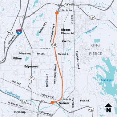 Project map for SR 167 from Puyallup to Auburn