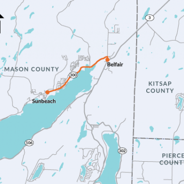 Location of SR 300 paving project in the Belfair area in Mason County 