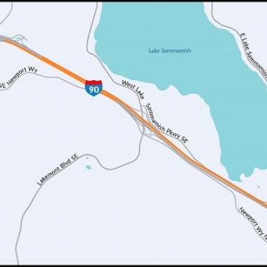 A map showing the location of the I-90 Eastgate project.