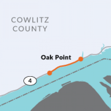 Map of Oak Point with the section of SR 4 where the project will take place highlighted in orange.
