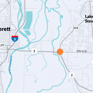 A map showing the US 2, SR 204 and 20th Street Northeast interchange near Lake Stevens