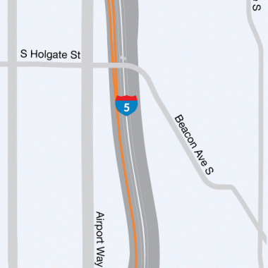 A map showing the area of southbound I-5 to be rehabilitated between I-90 and Spokane Street in Seattle.