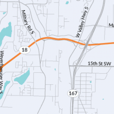 A map showing where work will take place on SR 18 near Auburn