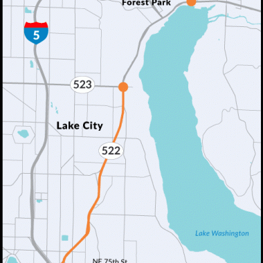 Map of SR 522 showing the sections WSDOT has repaved