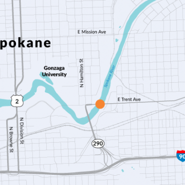 Map location for the East Trent Bridge project over the Spokane River.
