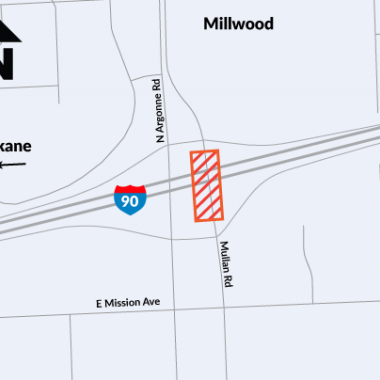 Project map location of the Mullan Road overcrossing I-90 project.