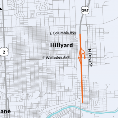 Image of map location for the Wellesley interchange project on the North Spokane Corridor.