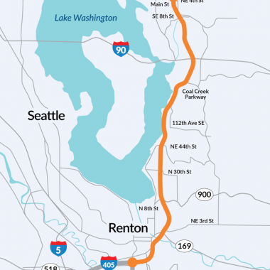This is a map of the Renton to Bellevue area along I-405.