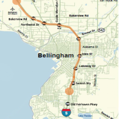Map showing area of study I-5 in Bellingham