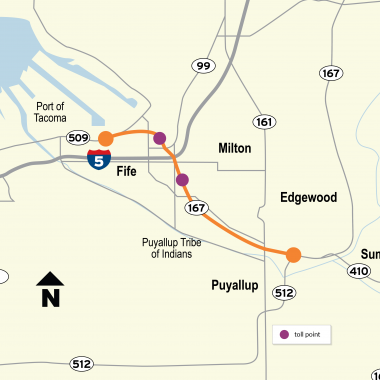 Map of the future expressway from Puyallup to the Port of Tacoma