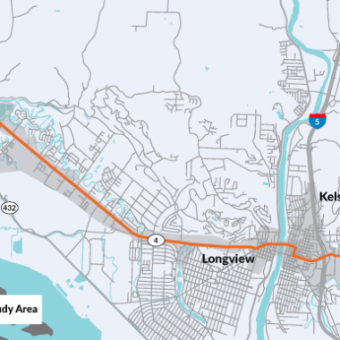 Map shows State Route 4 between longview and Kelso Washington