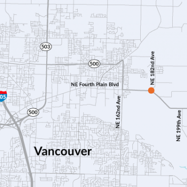 Map of intersection at SR 500 and NE 182nd avenue where roundabout construction will take place. 