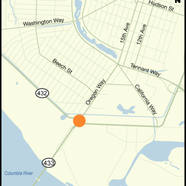 Project map shows intersection of SR 432 and SR 433 where WSDOT work will occur