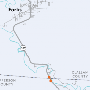 Map of US 101 at May Creek depicting the area of fish passage construction.