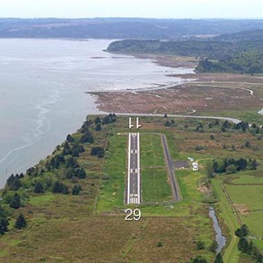Willapa Harbor Airport Runway located near the water and grasslands.