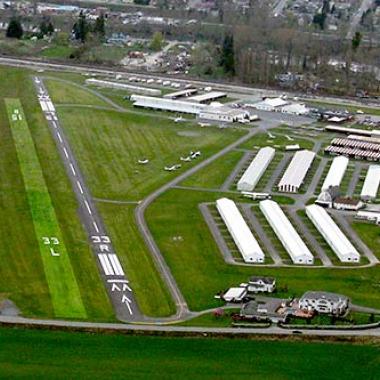Harvey Field Airport Runway located on flat grasslands.